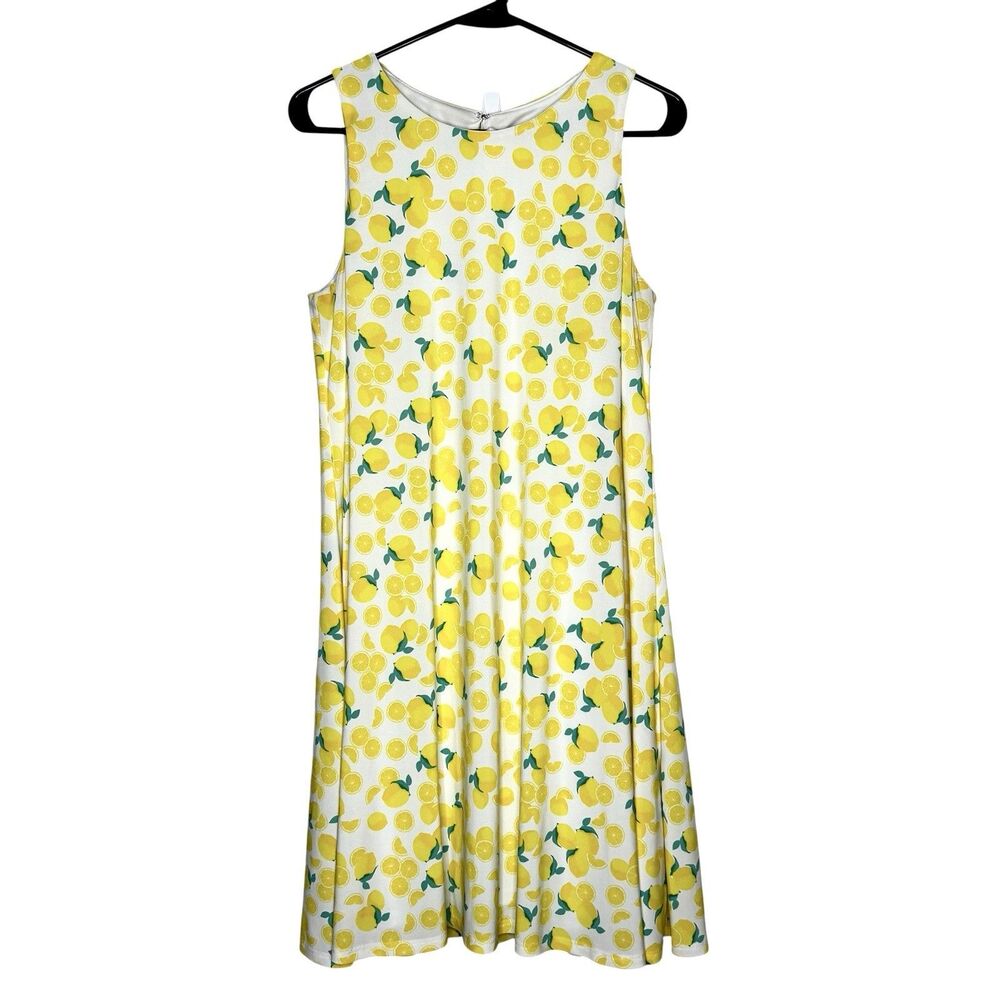Pappagallo Lemon Print Dress Women’s M Sleeveless Swing Dress Summer Picnic
